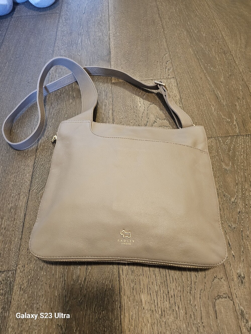 Radley London Taupe Leather Crossbody Bag.